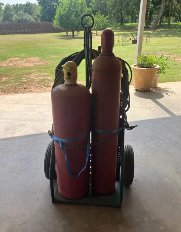 Heavy-Duty Torch Setup with 100' Hose and Empty Bottles - Image 3